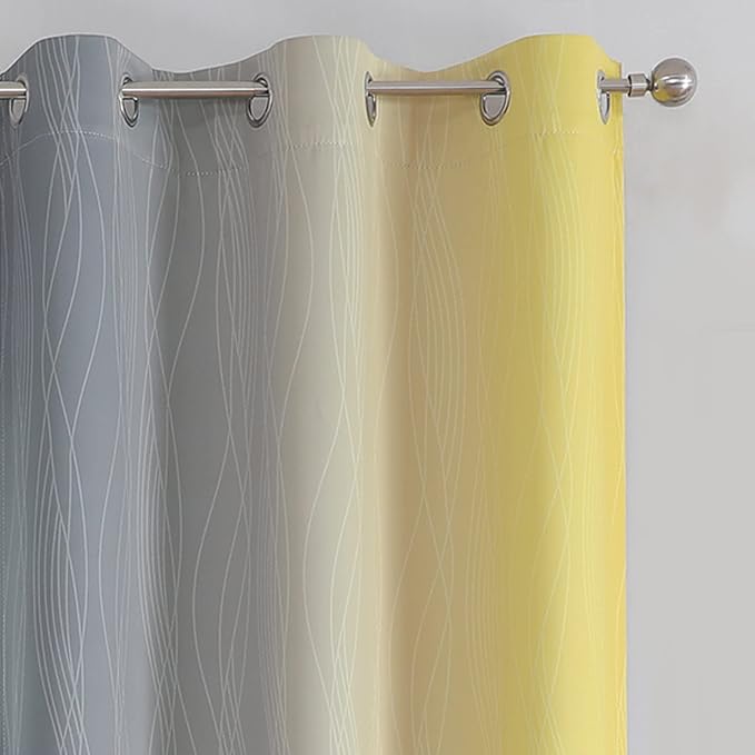 Ombre Grey and Yellow Blackout Curtains 72 Inch Length 2 Panels, Full Light - Image 4