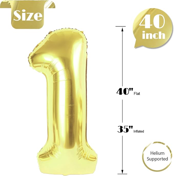 Light Gold Number 1 Balloon 40 Inch, 1st Birthday Decorations Men Women | Foil - Image 5