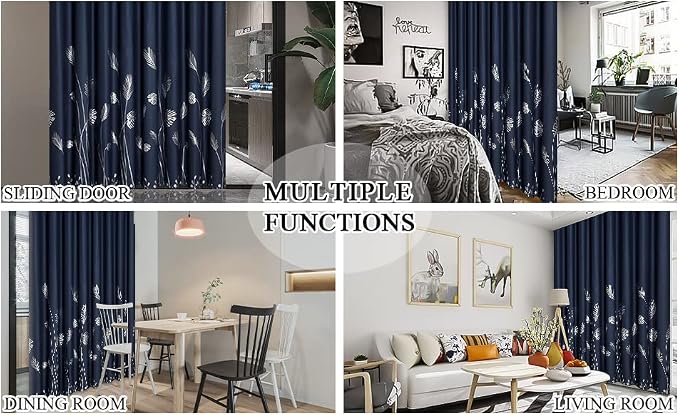 Blackout Curtain for Patio Door 80W x 84L Inch Long Silver Palm Tree Pattern - Image 9