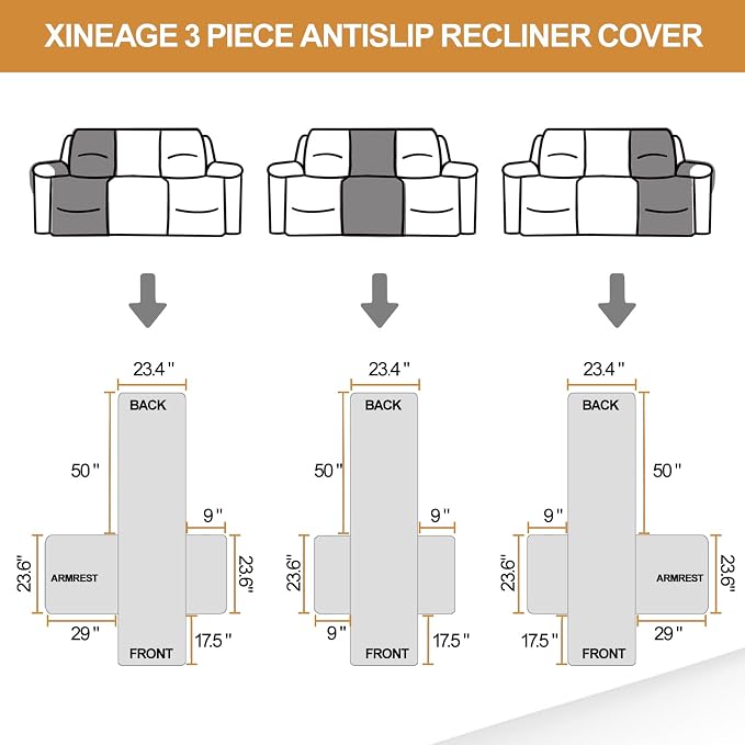 XINEAGE Water Resistant Recliner Cover, 3 seat Recliner Sofa Covers - Image 5