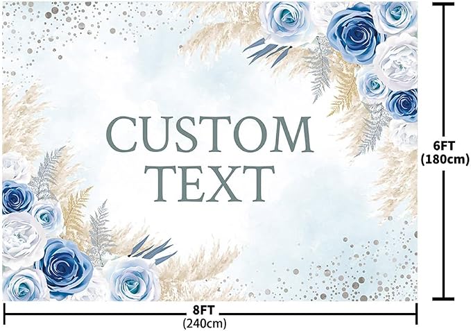 MEHOFOND Custom Boho Happy Anniversary Backdrop Blue Floral Bohemia Pampas - Image 4