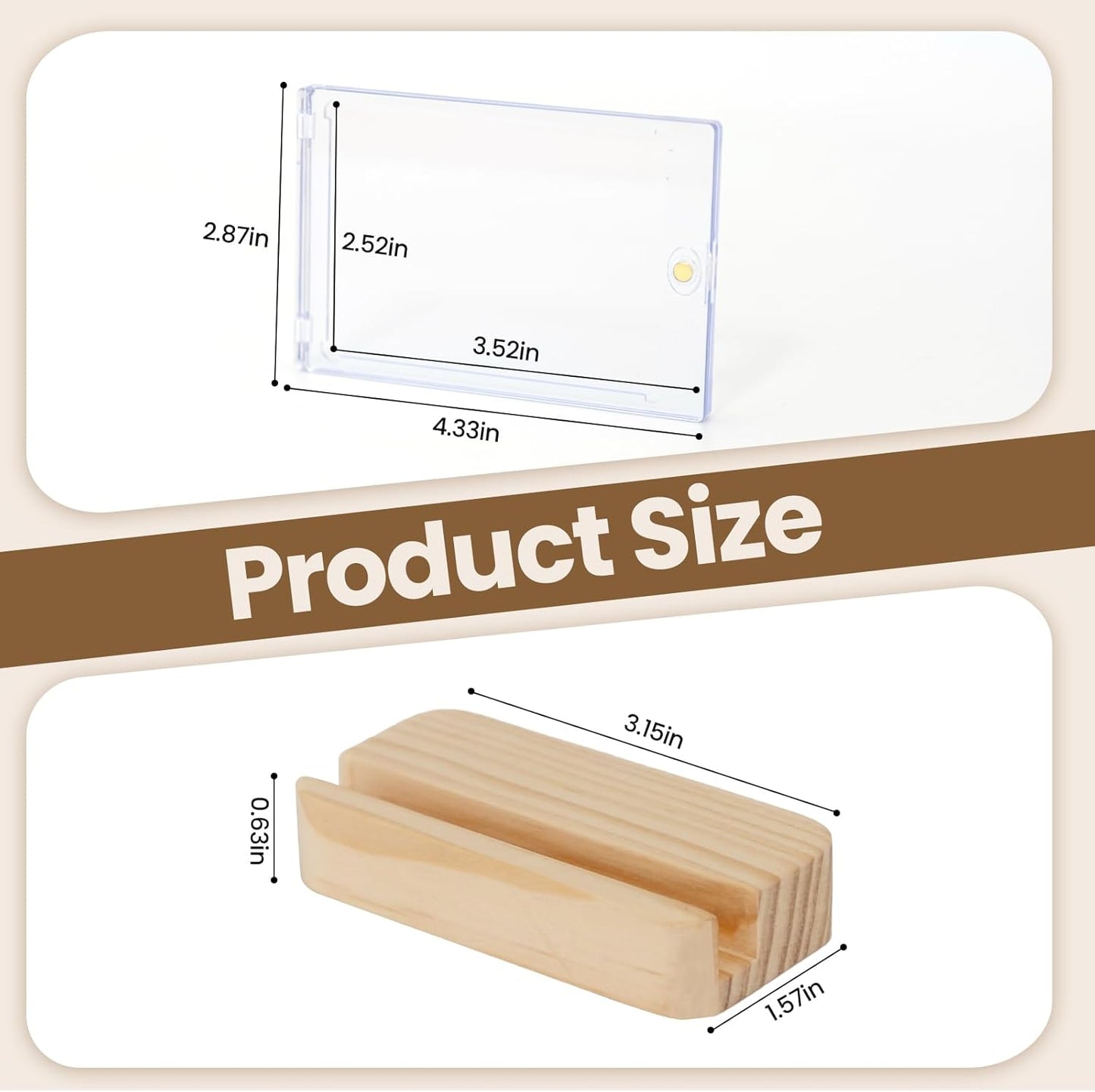 3 Pack Magnetic Card Holders for Trading Cards - 35pt Acrylic Hard Baseball Card Protectors with 3 Wooden Stands, Sports Card Case Base for Baseball, Football, MTG and Game Cards Storage and Display