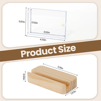 3 Pack Magnetic Card Holders for Trading Cards - 35pt Acrylic Hard Baseball Card Protectors with 3 Wooden Stands, Sports Card Case Base for Baseball, Football, MTG and Game Cards Storage and Display