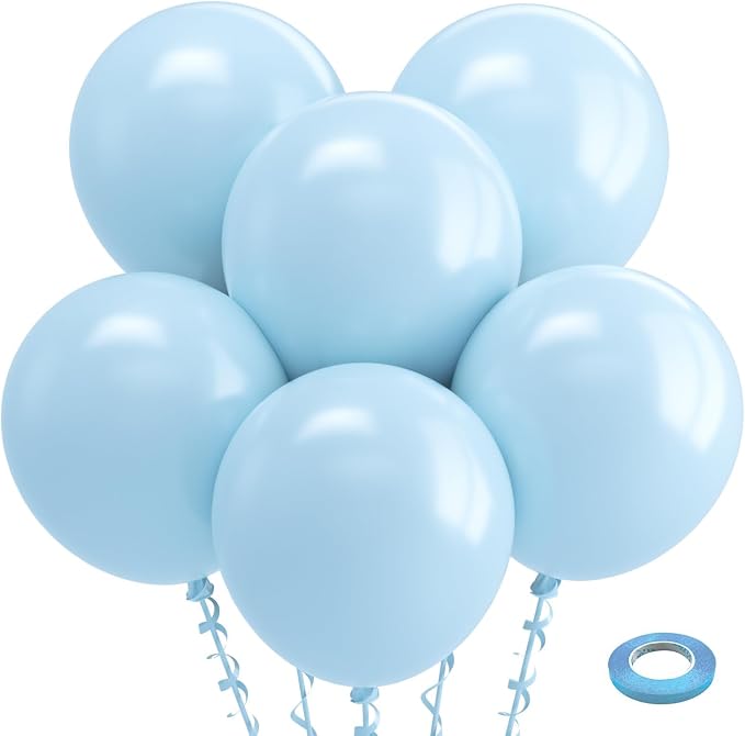 Bezente Pastel Blue Latex Round Helium Party Balloons 30 Pack 18 inch | Light by Bezente