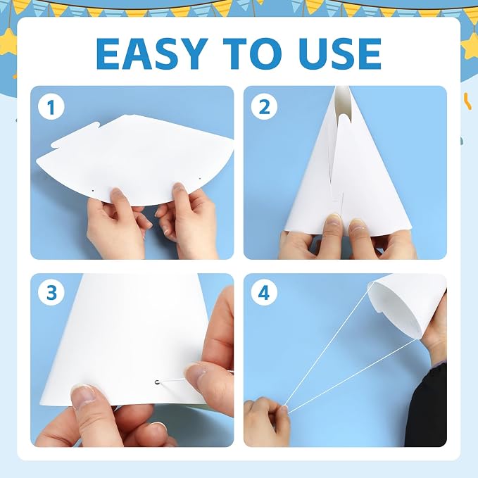 WEOXPR White Paper Party Hats for Birthday, Decorative Bulk Cone Hat for Adults - Image 6