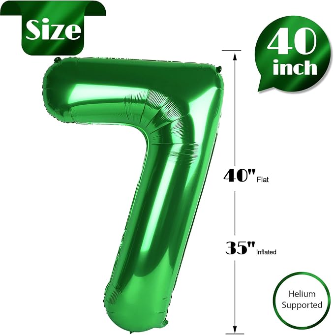 Green Number 7 Balloon 40 Inch, 7th Birthday Party Decorations Men Women | Foil - Image 5