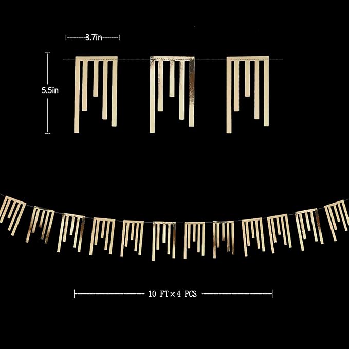 40Ft Champagne Gold Tassel Banner Bunting Double Sided Metallic Paper Garland - Image 2