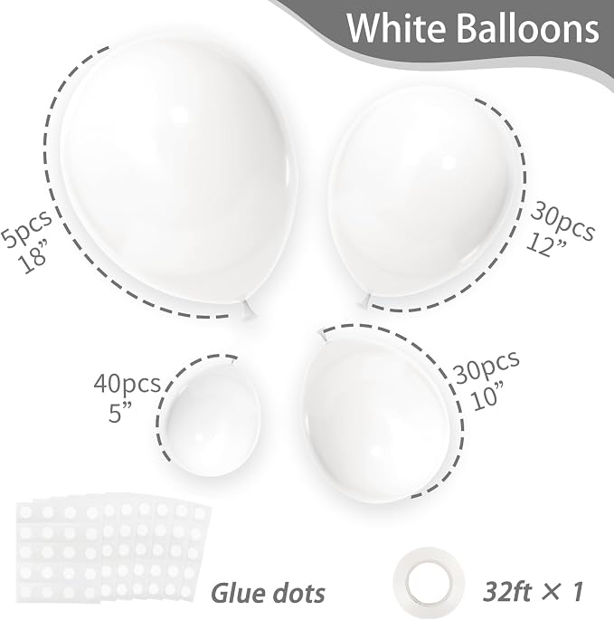 RUBFAC White Balloons Different Sizes 105pcs 5/10/12/18 Inch - Image 2