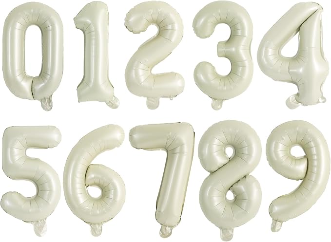 TONIFUL 16 Inch 10 Pcs Cream White 0-9 Birthday Number Balloons | Small Custom by TONIFUL