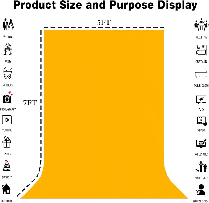 Yellow Photography Backdrop for Photoshoot, Fabric 5x7ft | Polyester Studio - Image 3