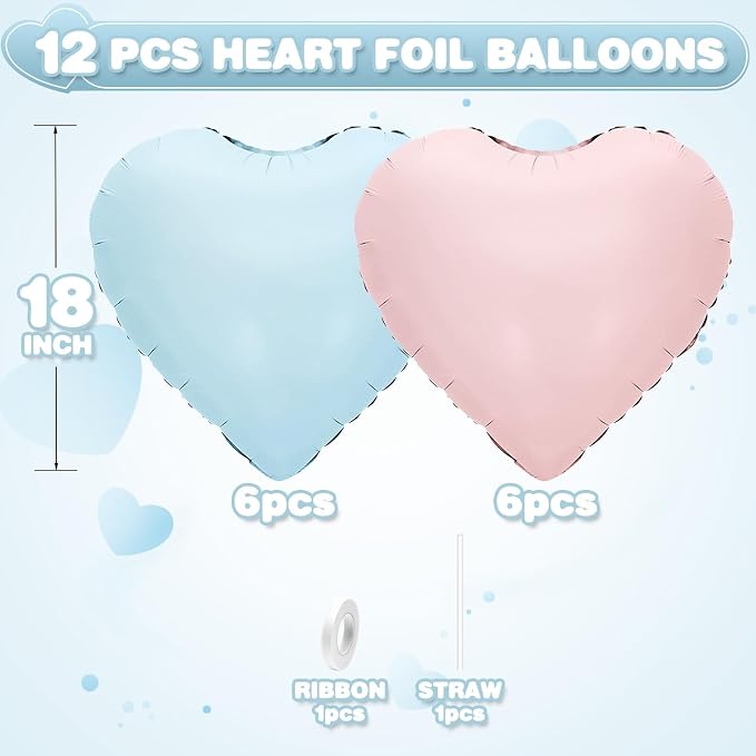 Pink Blue Heart Balloons, 18Inch Pastel Blue Helium Balloon - Image 2