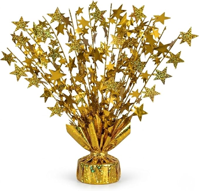 PMU 12 Pack Bursting Star Metallic Foil Spray Centerpiece- Gold Balloon Weights by PMU