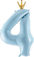 Number 4 Foil Balloon with Crown, 40-Inch Light Blue | Light blue number 4 foil by GifloonOfficial