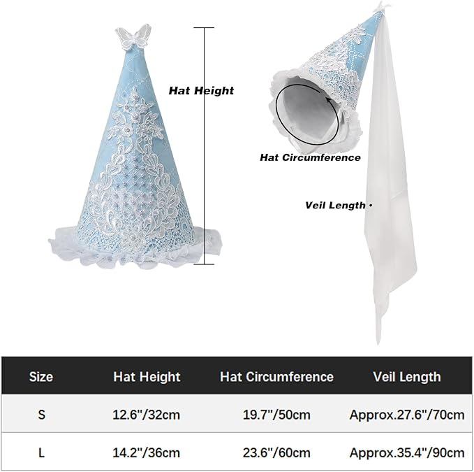 Medieval Cone Hat with Veil Renaissance Hennin Headdress Halloween LARP Costume - Image 2