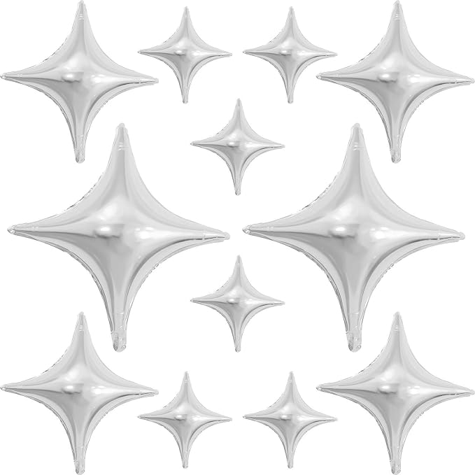 HILAVO 12PCS Silver Star Balloons, 24in 18in 10in Four Angle Star Shaped by HILAVO