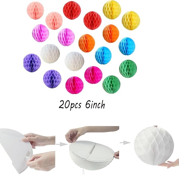 20pcs 6'' Tissue Honeycomb Balls Rainbow Party Honeycomb Balls Decoration | - Image 2