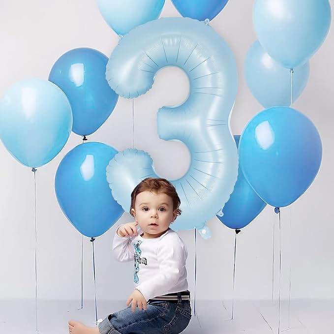 Light Blue Number 3 Balloon, 40 Inch Big Large Foil Number Balloons, Giant - Image 4