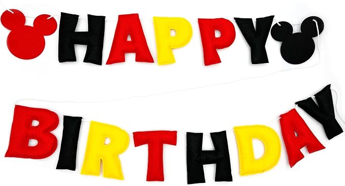 Pre-Strung 3D Felt Cartoon Mouse Happy Birthday Banner by Unknown
