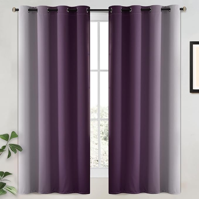 Yakamok 100% Blackout Curtains Ombre Purple Curtains - Image 2