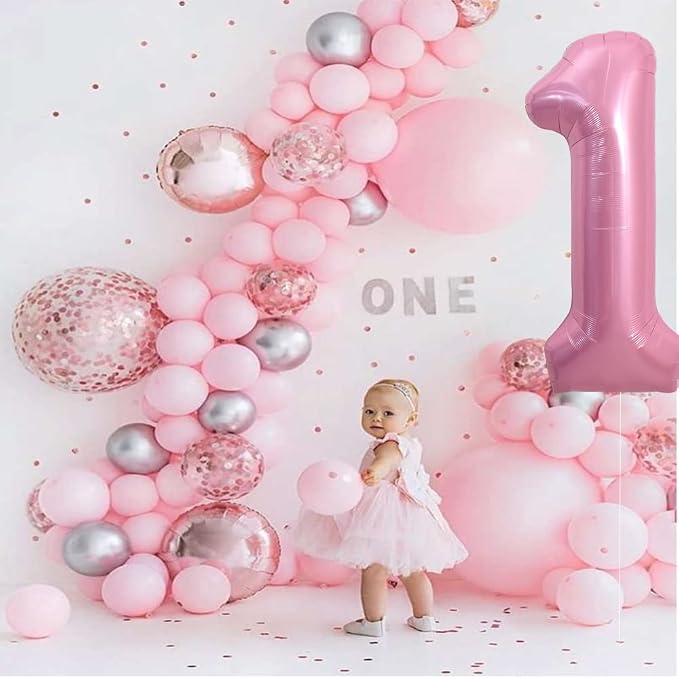 TONIFUL 40 Inch Pink Number 1 Balloons Large Foil 1st Birthday Decorations | - Image 3