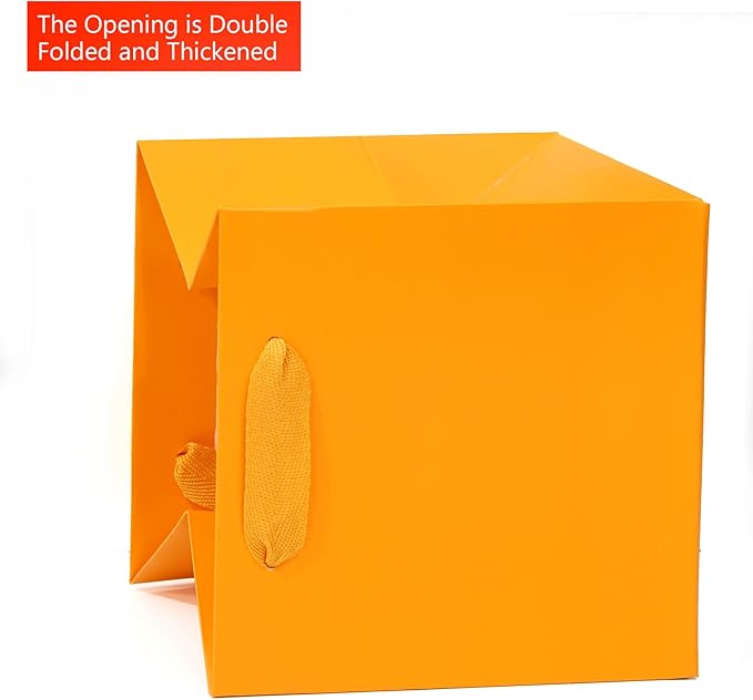 Orange Paper Gift Bag 4 in Paper Box Small Square Bottom Kraft Paper Bags with Handles for Wedding Baby Shower Birthday Party (Orange, 4 x 4 x 4 in, 10 CT)