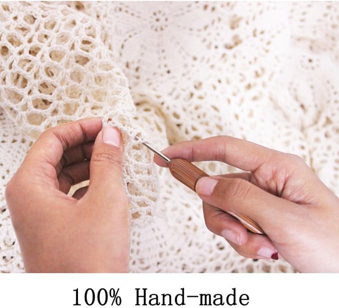 KEPSWET Cotton Handmade Crochet Lace Table Runner White Rectangle Coffee Table Dresser Decor (14x72 inch)