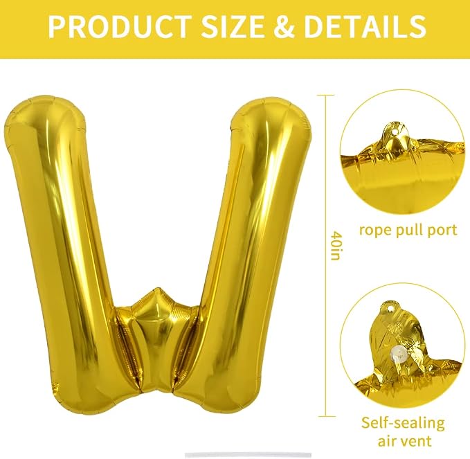 TONIFUL 40 Inch Large Gold Letter W Foil Balloons Alphabet Balloons | Giant - Image 2