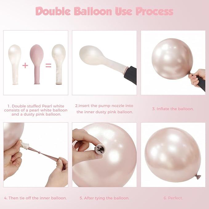 Boho Dusty Pink Balloon Arch Garland Kit 153pcs, Double Stuffed White Pearl - Image 3