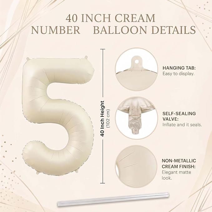 Cream Number 15 Balloon 40 Inch, Modern Celebration Decoration and Party - Image 4