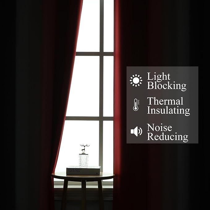 Black and Red Ombre Blackout Curtains 90 Inches Long 2 Panels Set, Thermal - Image 3