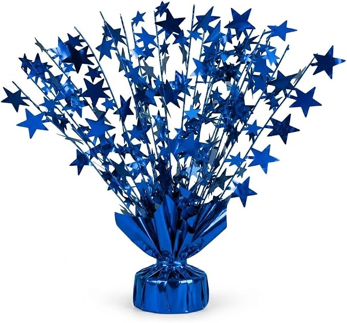 PMU Bursting Star Metallic Foil Spray Centerpiece-Royal Blue Balloon Weights by PMU