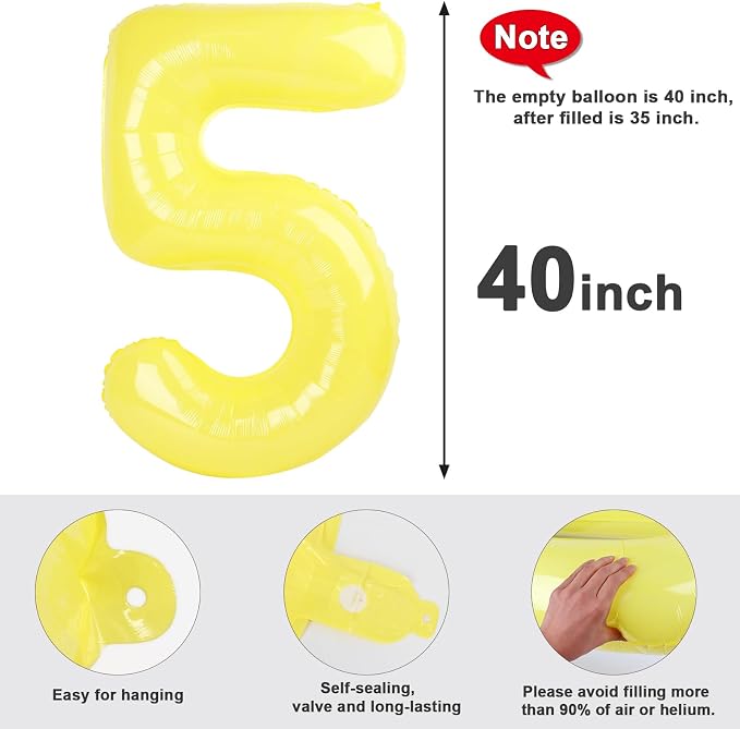 5 Balloon Number 40 Inch Yellow Balloons - Image 5