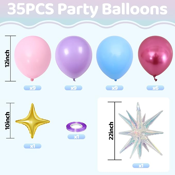 Pink Purple Blue Balloons, 12inch Metallic Hot Pink Purple Blue Balloons - Image 2