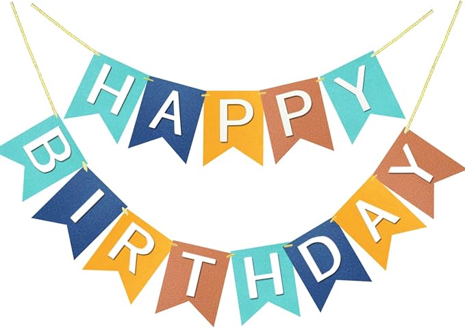 Letjolt Happy Birthday Banner Blue Orange Handmade Kids Party 13pcs | Birthday by Letjolt