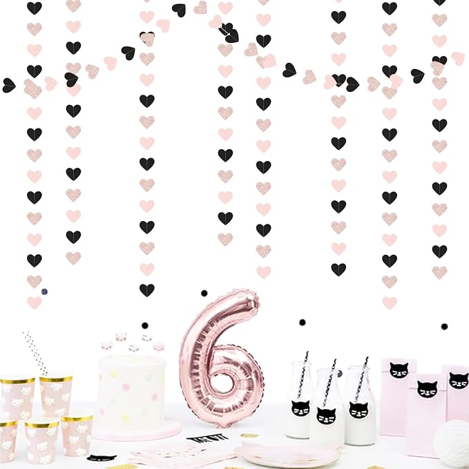 Rose-Gold Black-Pink Valentines Party-Decorations Heart-Garland - 52ft Glitter - Image 4