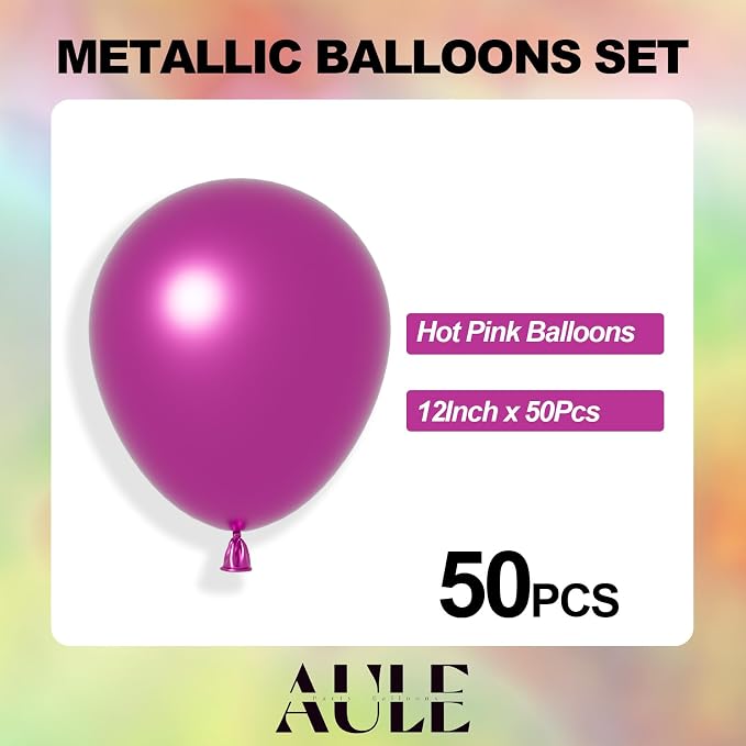 AULE 50Pcs Metallic 12 Inch Hot Pink Chrome Helium Shiny Balloon | Perfect - Image 4