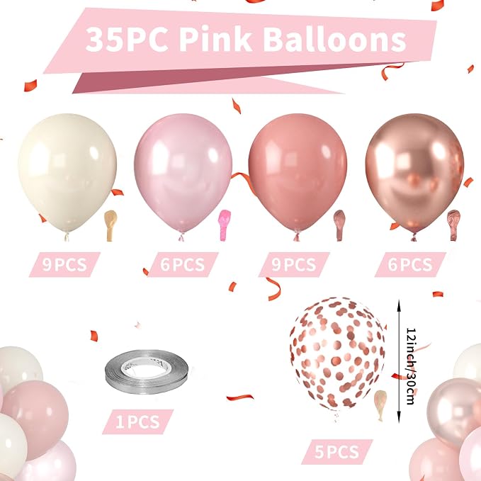 Dusty Pink Balloons, Blush Pink Balloons Cream White Balloon, Pearl Light Rose - Image 2