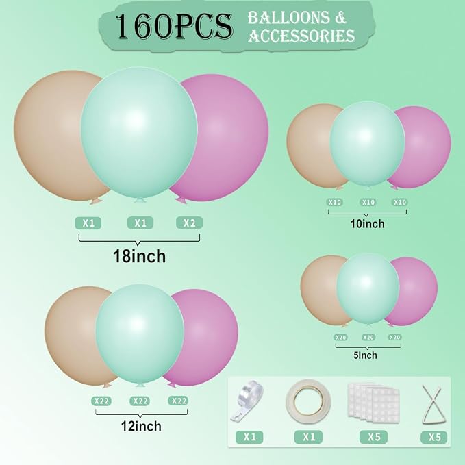 Dusty Purple Green Nude Balloon Garland Arch Kit - Image 2