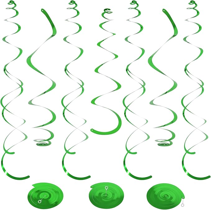 24 PCS Green Hanging Swirl, Sparkle Ceiling Hanging Decorations, Plastic by PatiCool