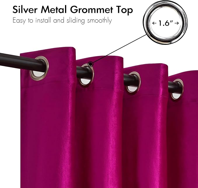 BULBUL Modern Hot Pink Black Velvet Curtains Luxury 63 inch - Image 2