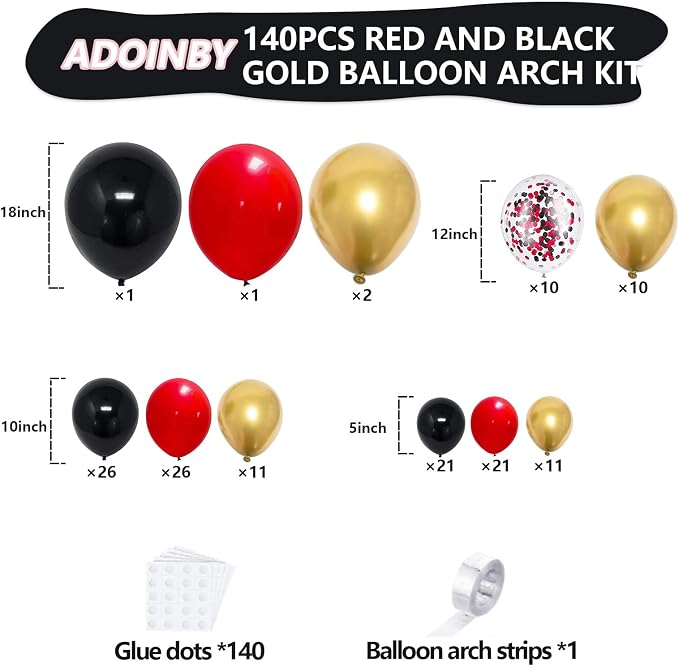 Red and Black Gold Balloons Arch Kit, Graduation, Anniversary, Prom Decorations - Image 2