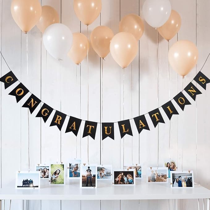 Decor365 Gold Black Congratulations Banner Pre Strung Sign Pennant Flag Garland - Image 7