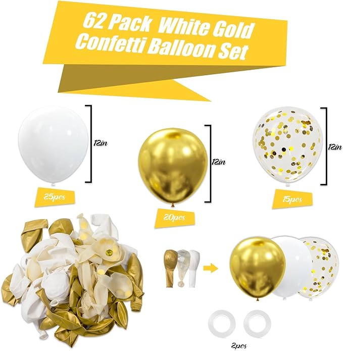 62pcs Gold White Balloons Kit - Image 3