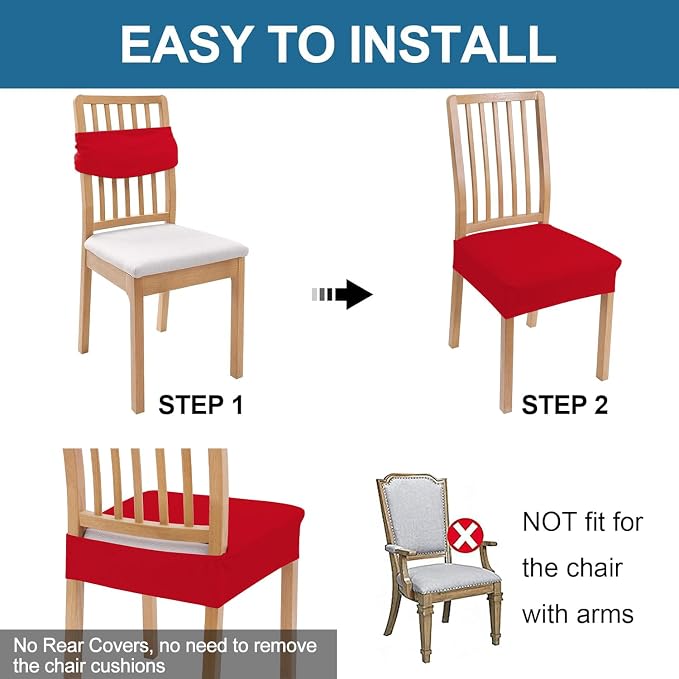 Smiry Waterproof Seat Covers for Dining Room Chairs, No Rear Covers | Stretch - Image 5
