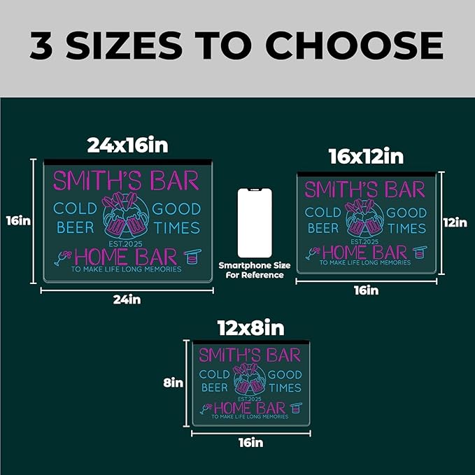 Personalized Beer O'Clock Neon Sign, Custom Wall Sign for Home Bar, Man Cave, Pub, Game Room, LED Beer Light Decor (Cocktail Bar 02)