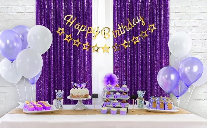 Purple Sequin Backdrop Curtain 6 Pcs 2ftx8ft Sparkly Glitter Wedding Party - Image 5