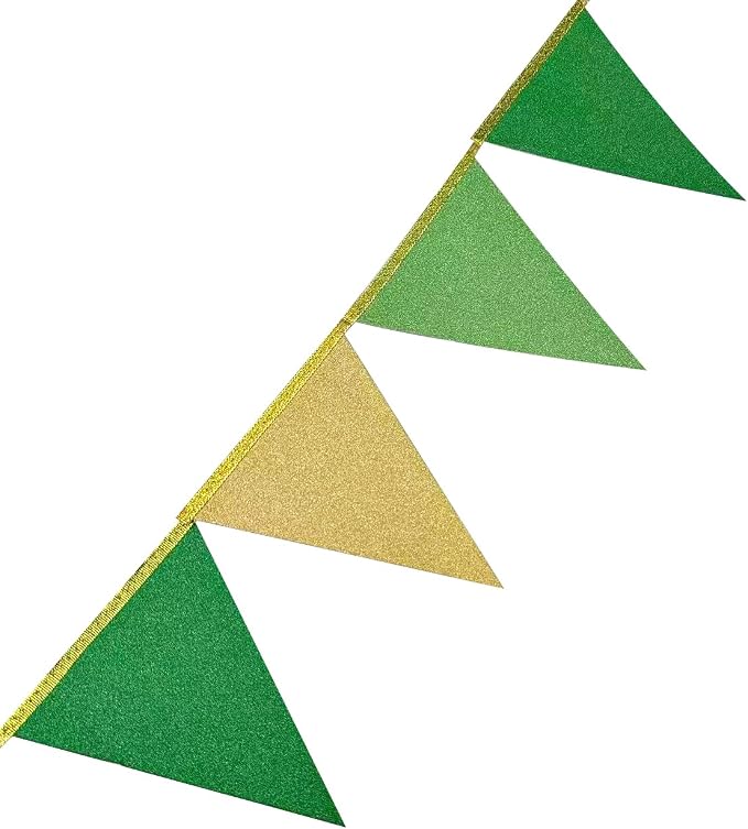 Green Gold Party Decorations Pennant Banner Flag Glitter Green Gold Triangle - Image 5