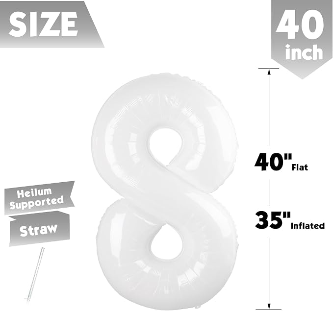 40 Inch White Number 8 Balloon Birthday Party Decorations - Image 5