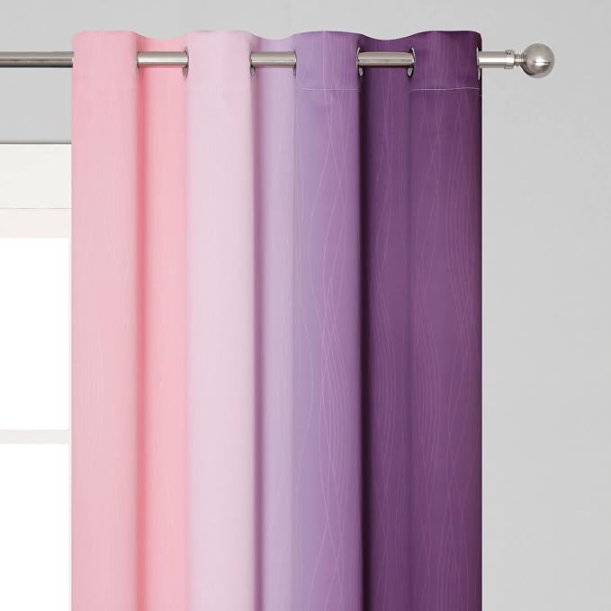 Pink and Purple Curtains 54 Inch Length 2 panels, Full Light Blocking Ombre - Image 4