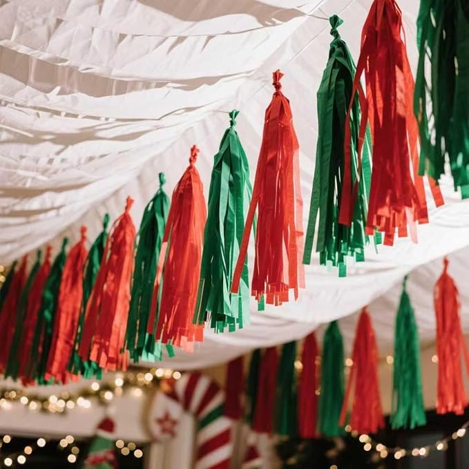Red White and Green Paper Tassels 30pcs Streamers Christmas Theme Graduation - Image 6